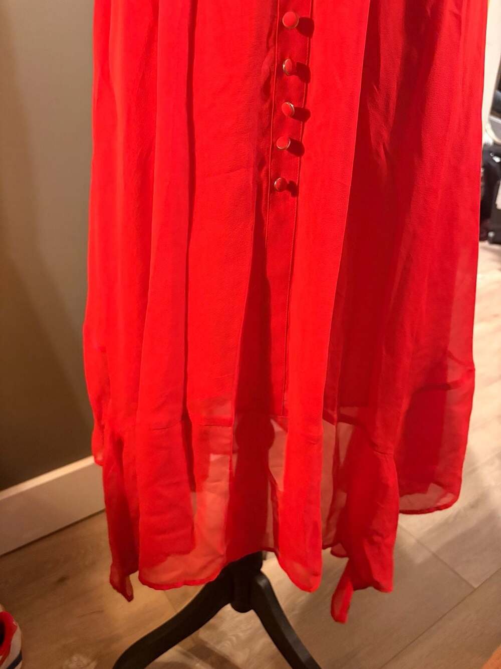 The Kooples Red Silk Muslin Midi Dress with Button-Down Detail - Picture 2 of 6
